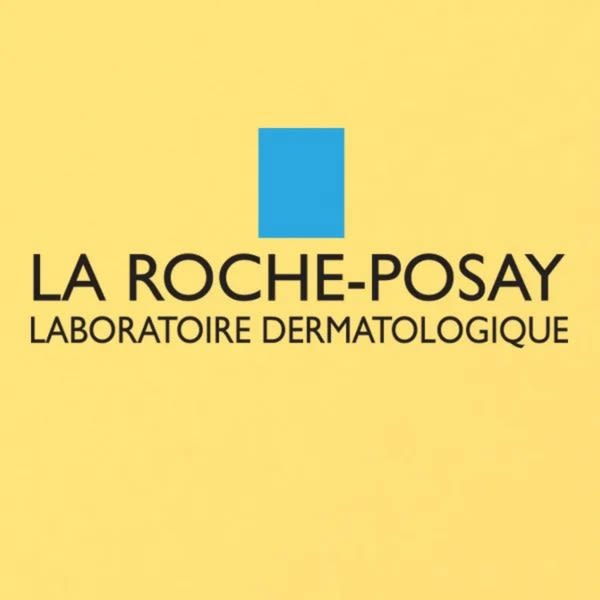 Logotyp för La Roche-Posay på gul bakgrund.